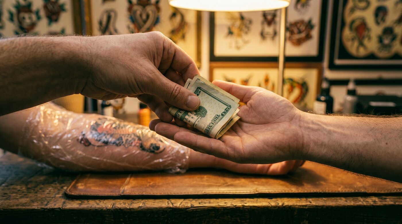 Editorial hero image for How Much to Tip a Tattoo Artist.